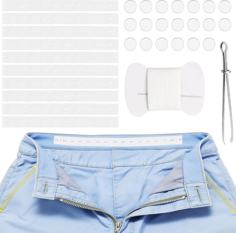 Vidroxin 10Pcs Pant Waist Tightener Kit, Waist Tightener for Pants Women Men, Jeans Button Tightener Tool with 20 Buttons - Image 1